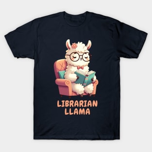 Librarian llama Reading A Book | Adorable Llama Bookworm | Cozy Reading Moments T-Shirt